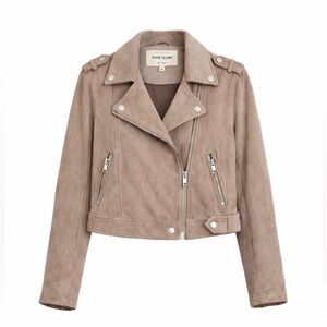River Island Faux Suede Moto Jacket - Taupe - Size UK 12 (US 8/9)
